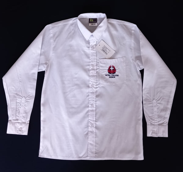 Petra College Senior White Long-Sleeved Button-Up Shirt
