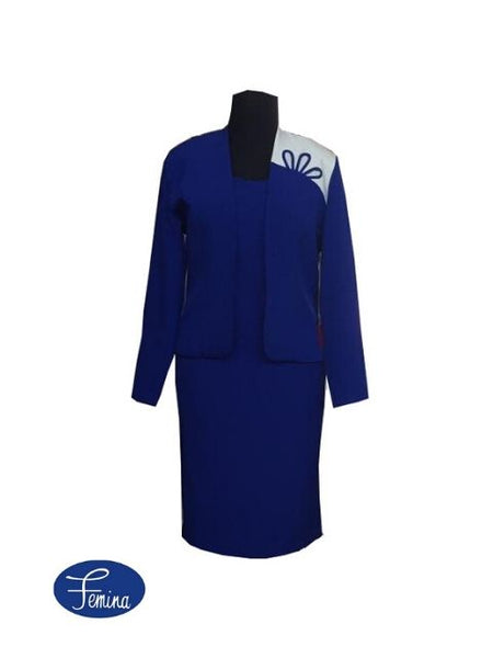 Royal Blue Suit with Embroidered Shoulder - 1528